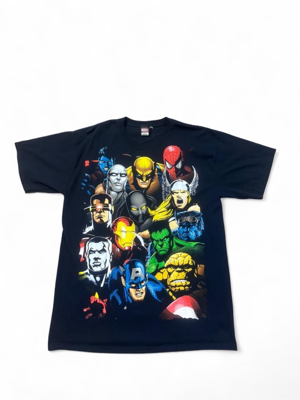 VTG Marvel Shirt Mens L Iron Man Wolverine Silver Surfer Hulk Mad Engine Y2K